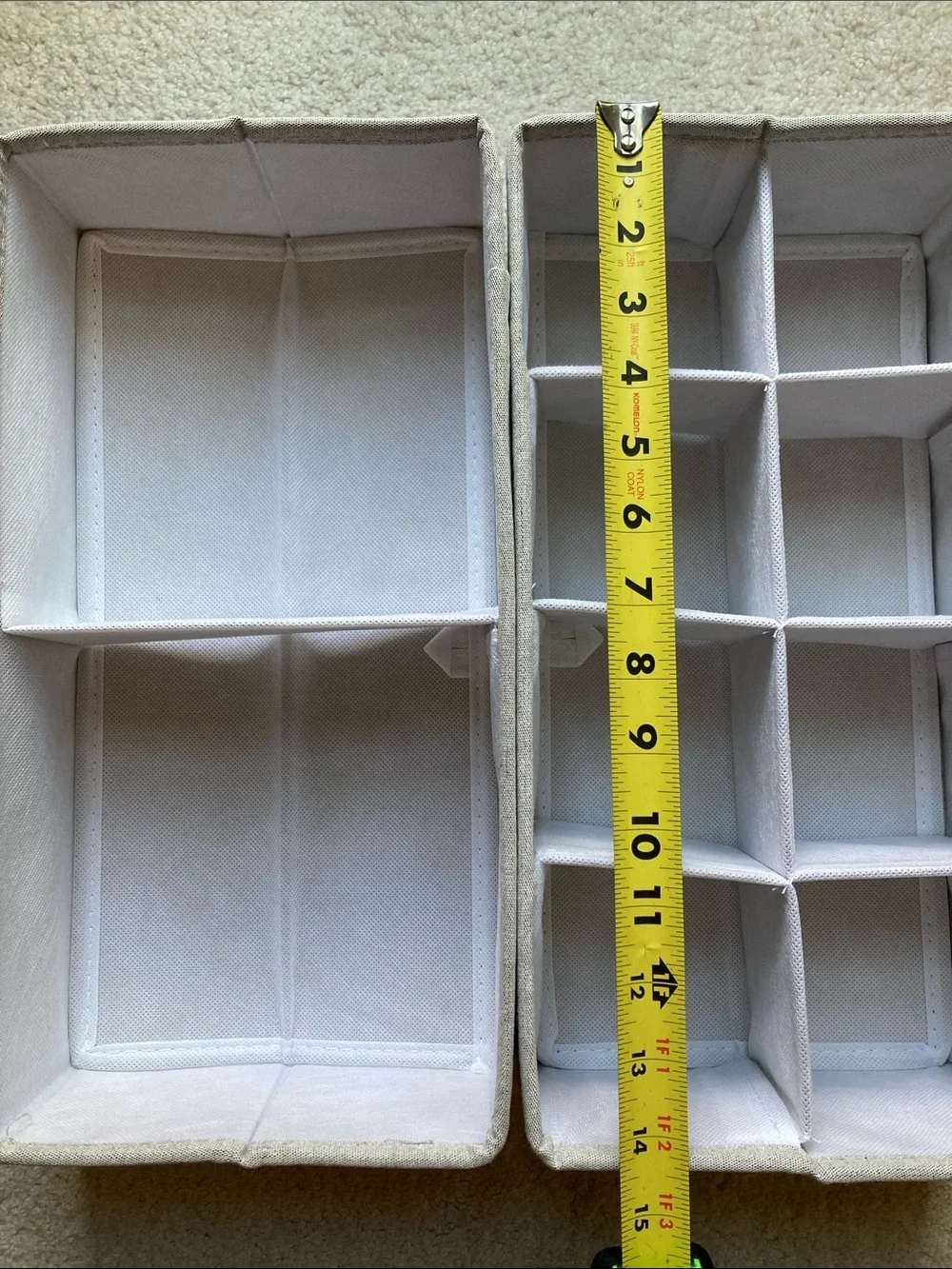 The Container Store bundle of two cocoa twill section drawer organizers